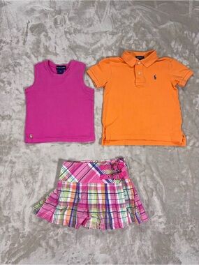 Ralph Lauren Girls 3pc Set Polo Top Tank Plaid Skort Preppy Summer